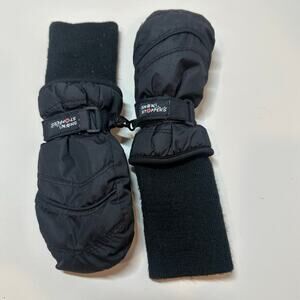 Snow Stoppers Black Mittens Knit Cuffs Kids M Medium